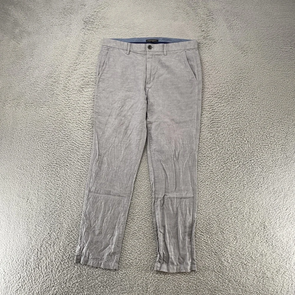 Banana Republic Kentfield Pants Mens 33x30 Linen Cotton Gray Taper Chino Summer‎